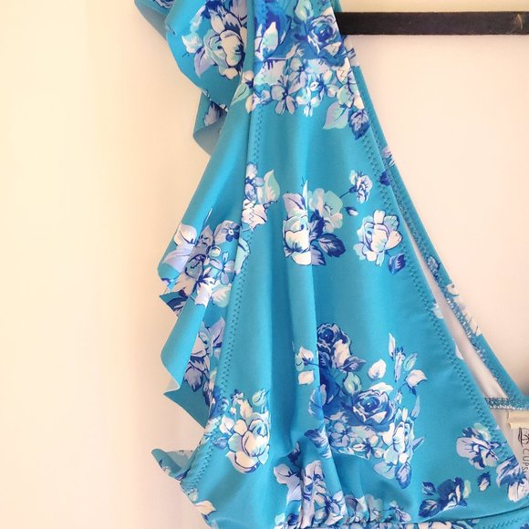 Cupshe One Piece Floral Blue Swimsuit Ruffle Shoulder Sleeves Size 3XL - Picture 2 of 9
